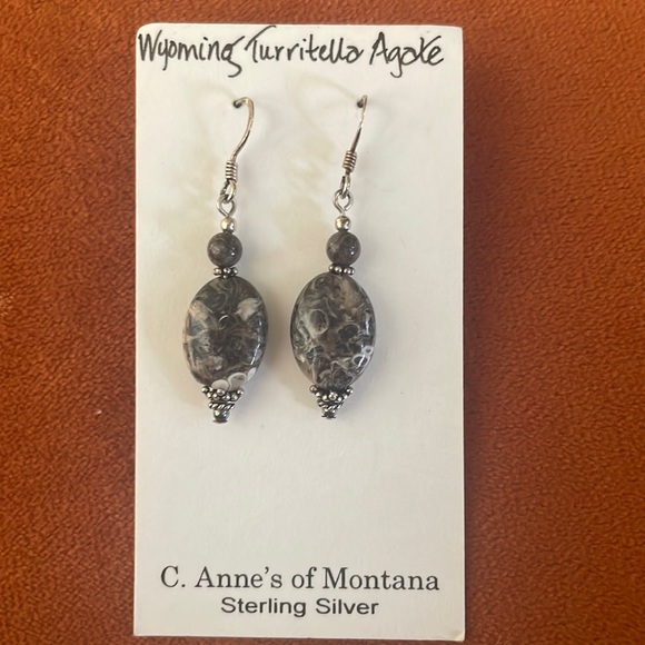 Vintage, Wyoming Turritella Agate, 925 Earrings - Picture 2 of 5